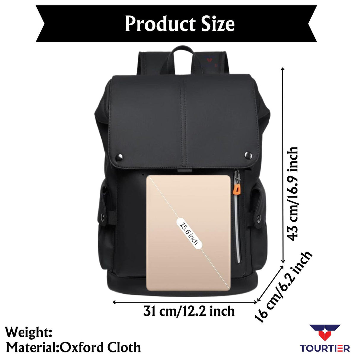 TOURTIER Outdoor Travel Men's Business Multifunctional Backpack with Side Pocket, Laptop Backpack with USB Charging Port for 15.6" Laptop, Camera, Business, Work, Students (BLACK)