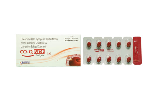 CO-Q NOF Coenzyme Q10 100mg with Selenium 40mcg Softgel Capsules with L-Carnitine, L-Arginine, Lycopene & Multivitamins | Antioxidant for Energy, Fertility, Heart & Cellular Health | 10 Softgels