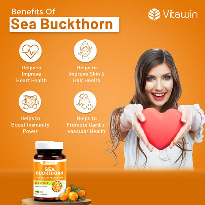 VitaWin Sea Buckthorn Capsules for Daily Wellness & Skin Nutrition – 500mg, 60 Veg Capsules