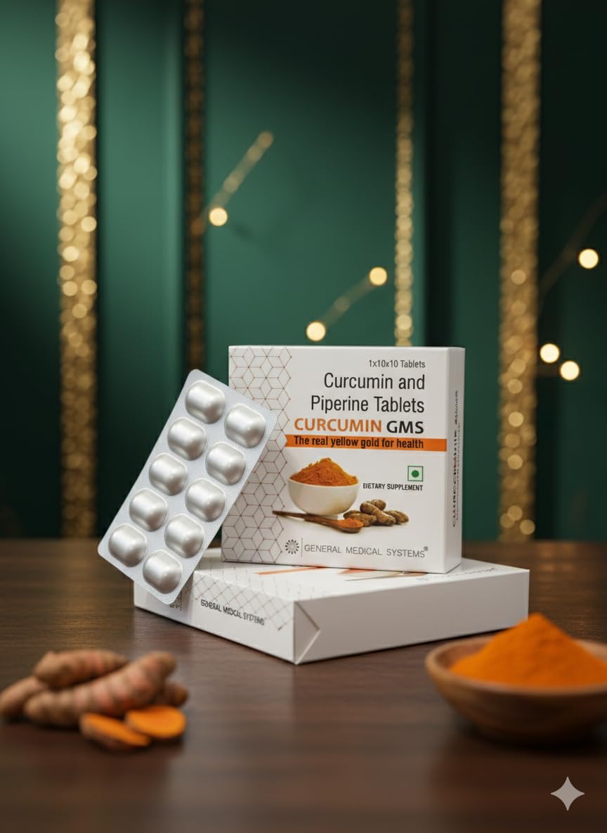 GMS Curcumin and Piperine, Dietary Supplement, 1x10 | Miltivitamin | For Faster Recovery | No Side-Effect