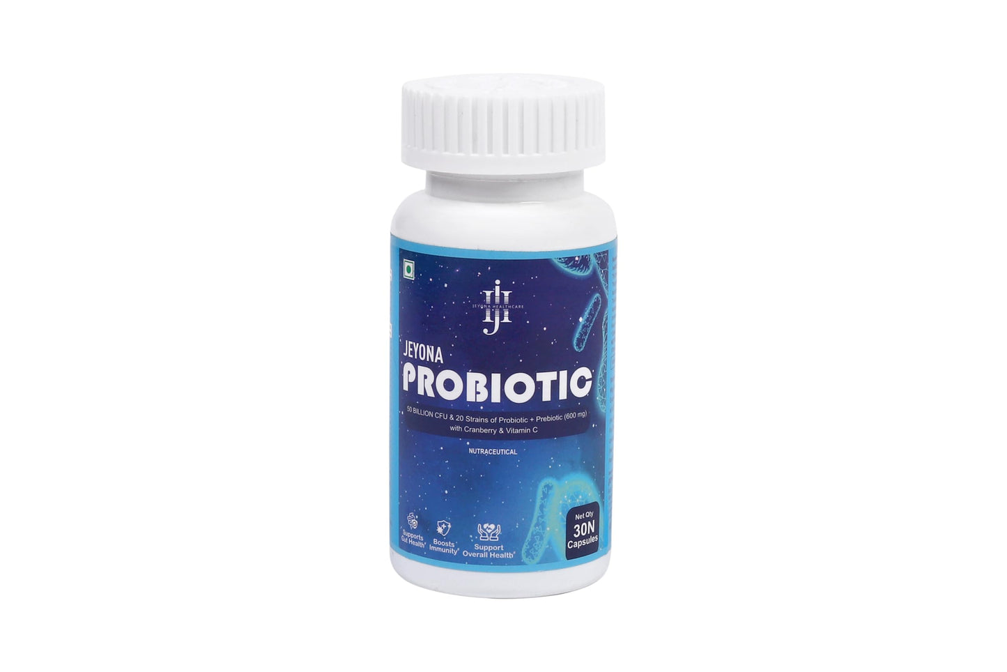 Jeyona Probiotic Supplement for Gut Health & Immunity - 30 Veg Capsules - Multi-Strain Formula with Prebiotics for Digestion, Bloating Relief & Nutrient Absorption