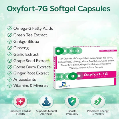 Bioford Oxyfort 7G Multivitamins & Omega-3 Fatty Acids,Green Tea Extract. Ginkgo Biloba, Garlic Extract, Ginger Root Extract, Antioxidants, Energy+Brain Sharpner (30 Capsules)