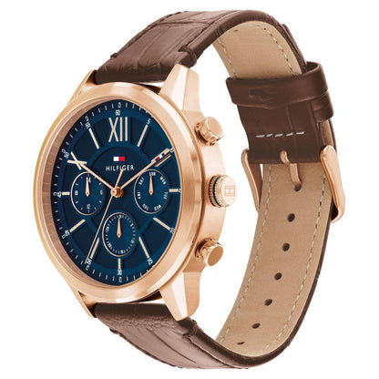 Tommy Hilfiger Blue Dial Brown Colour Leather Strap Analog Watch for Men-TH1710526