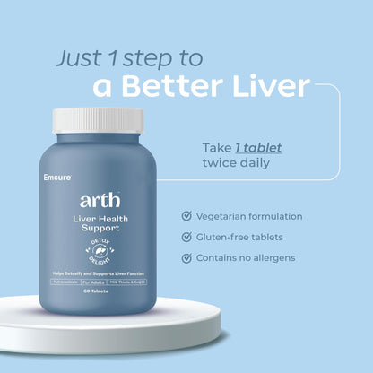 Arth Liver Health Supplement | With Milk Thistle (Silymarin 600mg), CoQ10, Vitamin C & E | Helps in Fatty Liver Management & Digestion | Anti-inflammatory & Antioxidant Support | For Men & Women | 60 Veg Tablets