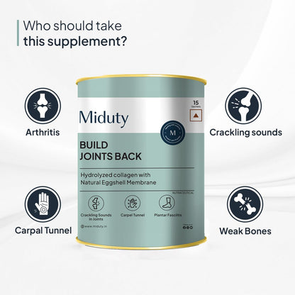 Miduty By Palak Notes Build Joints Back For Rheumatoid Arthritis Supplement - Collagen Peptides Natural Egg Membrane, Boswellia and Glucosamine - Joint Pain Relief Supplement - 15 Sachets