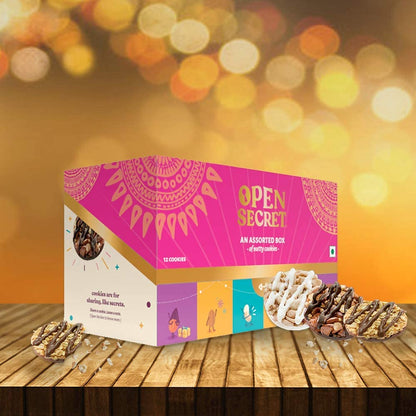 Open Secret Chocolate Celebration Gift Box | 12 Cookies Assortment | Premium Gourmet Cookie Gift Hamper | White Cashew, Choco Almond & Peanut Butter Cookies | Sweet Treats for All Occasions