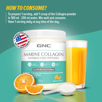 GNC Marine Collagen|200 Gm|Type 1 & Type 3 Collagen|Hydrolyzed Peptides |Hyaluronic Acid|Biotin |Vitamin C &E |Grape Seed Extract |Rosemary Extract |For Radiant & Youthful Skin,2 count,200 grams