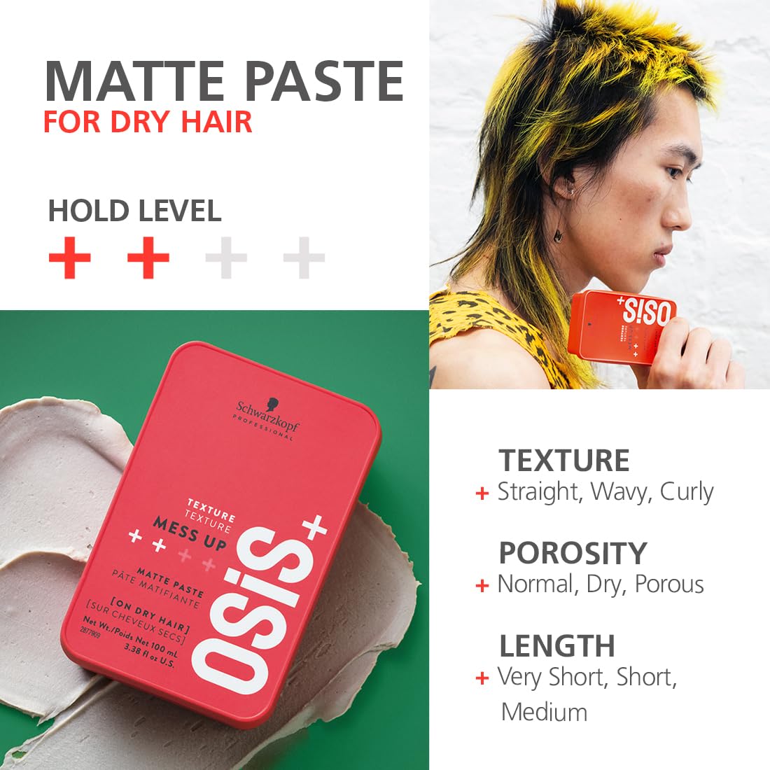 Schwarzkopf Professional OSiS+ Mess Up Hair Styling Matte Paste |Easy t- image 5
