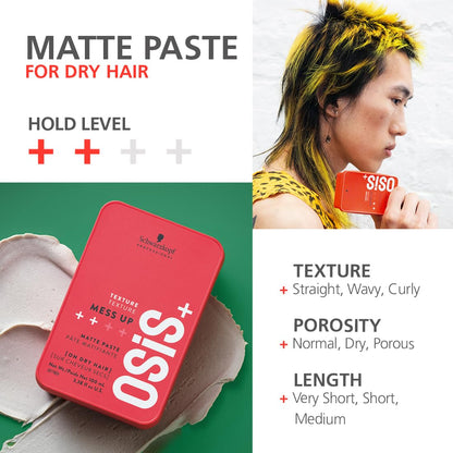 Schwarzkopf Professional OSiS+ Mess Up Hair Styling Matte Paste |Easy t- image 5