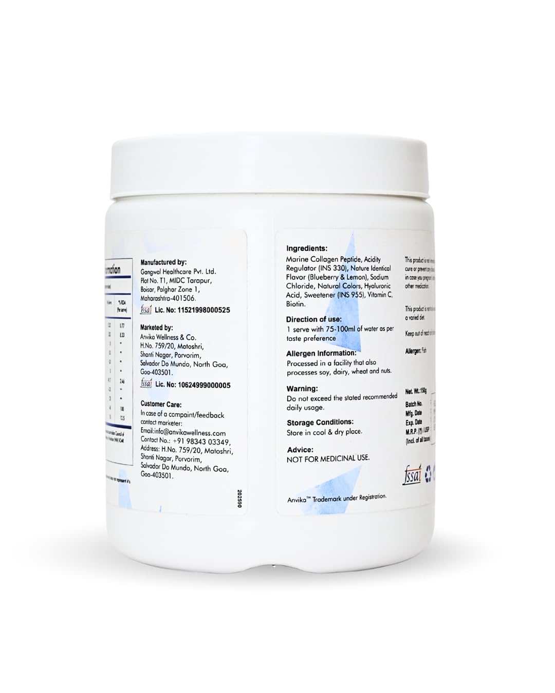 Marine Collagen Peptides Supplement, Blueberry Flavour, 150g