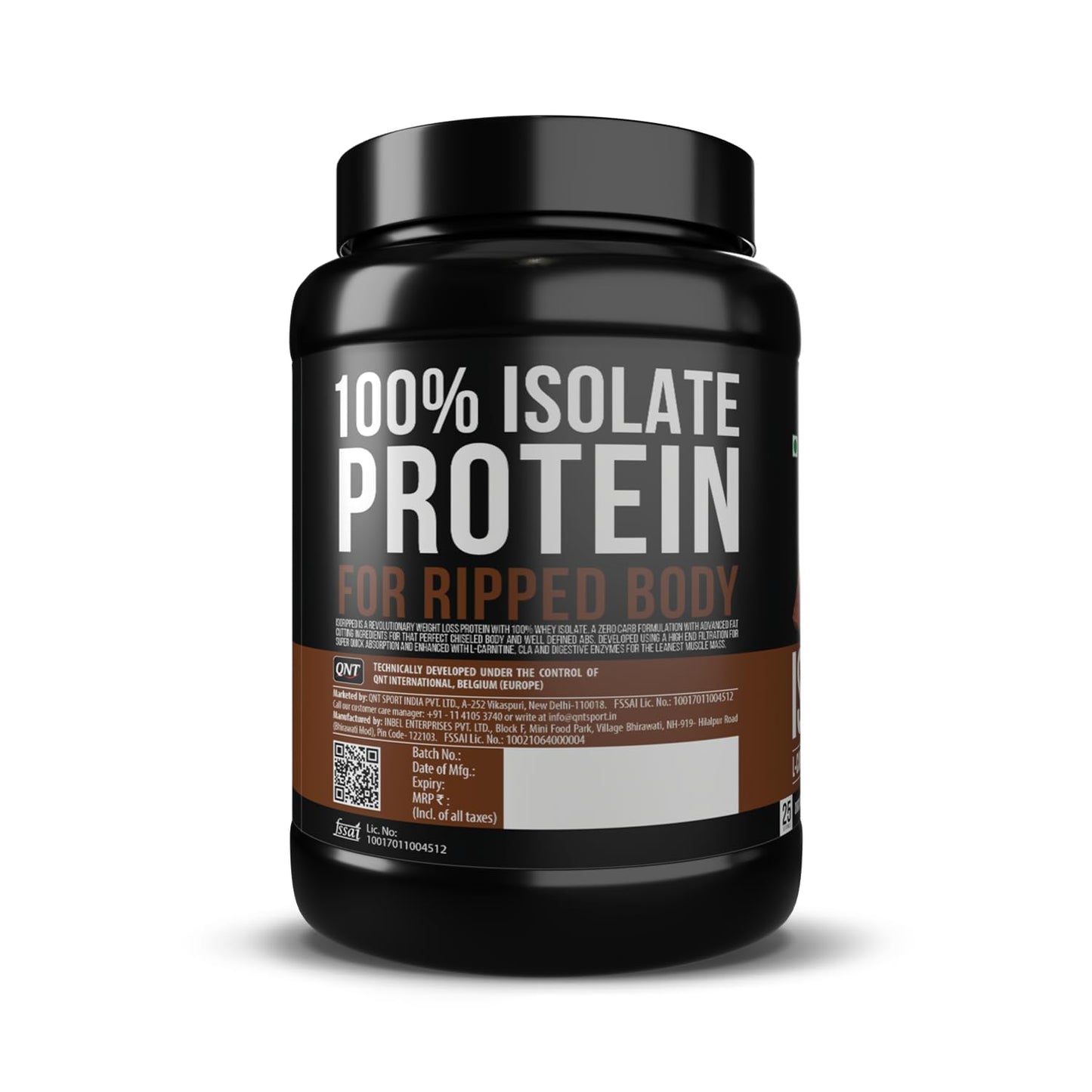 QNT ISO Ripped Whey Protein Isolate Powder | With L-Carnitine & CLA | 32g Pure Whey Isolate per Serving | Supports Lean Muscle Growth & Weight Loss | Choco Brownie Flavor, 1 Kg