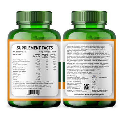 Divya Himalayan Plant-Based B-Complex Support Supplement, 60 Tablets, Supports Energy, Mood & Metabolism, Herbal Blend with B Vitamins