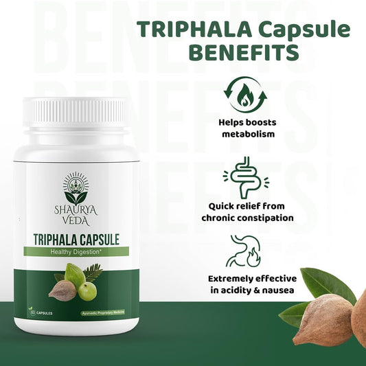 Shaurya Veda Ayurvedic Triphala 60 Capsules & Ashwagandha 30 Capsules Combo | Supports Digestion, Detox, Stress Relief, Immunity & Gut Health | Natural Ayurvedic Herbal Supplement for Daily Wellness