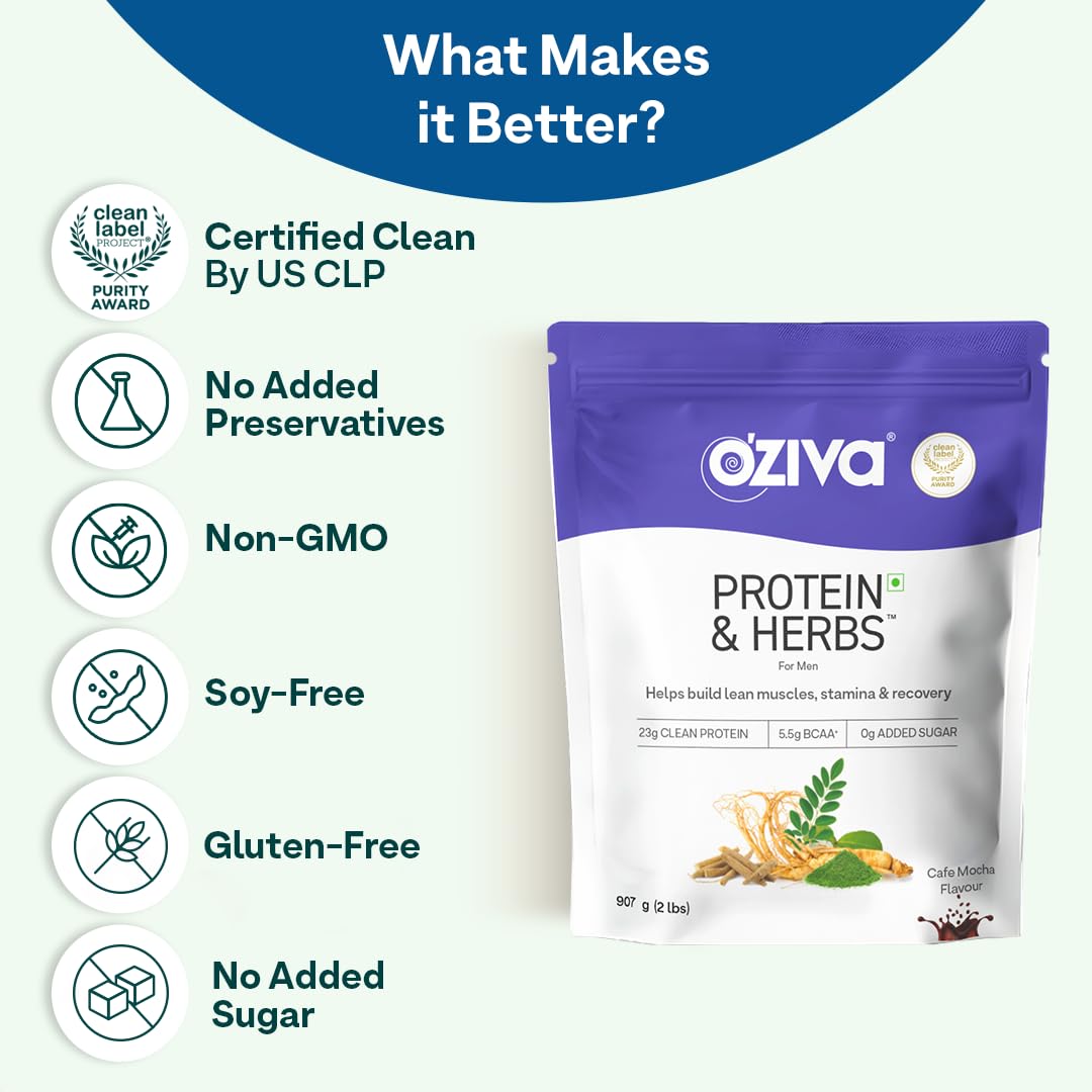 OZiva Protein & Herbs for Men (Cafe Mocha) | Clean Protein, Shatavari,- image 4