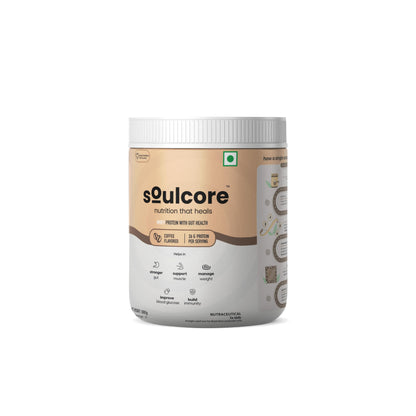 Soulcore Coffee Whey Protein Powder 500g - 26g Protein Per Serve, Added Protease for Easy Digestion - Sugar Free, Gluten Free, Soy Free, GMO Free Morning Protein Coffee for Men and Women
