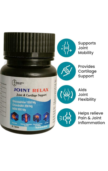 Joint Relax (60 Tablets) |Glucosamine & chondroitin and msm, curcuma and collagen With Vitamin D3, Calcium Supplement for Women and Men | For Bone Health & Joint Support.