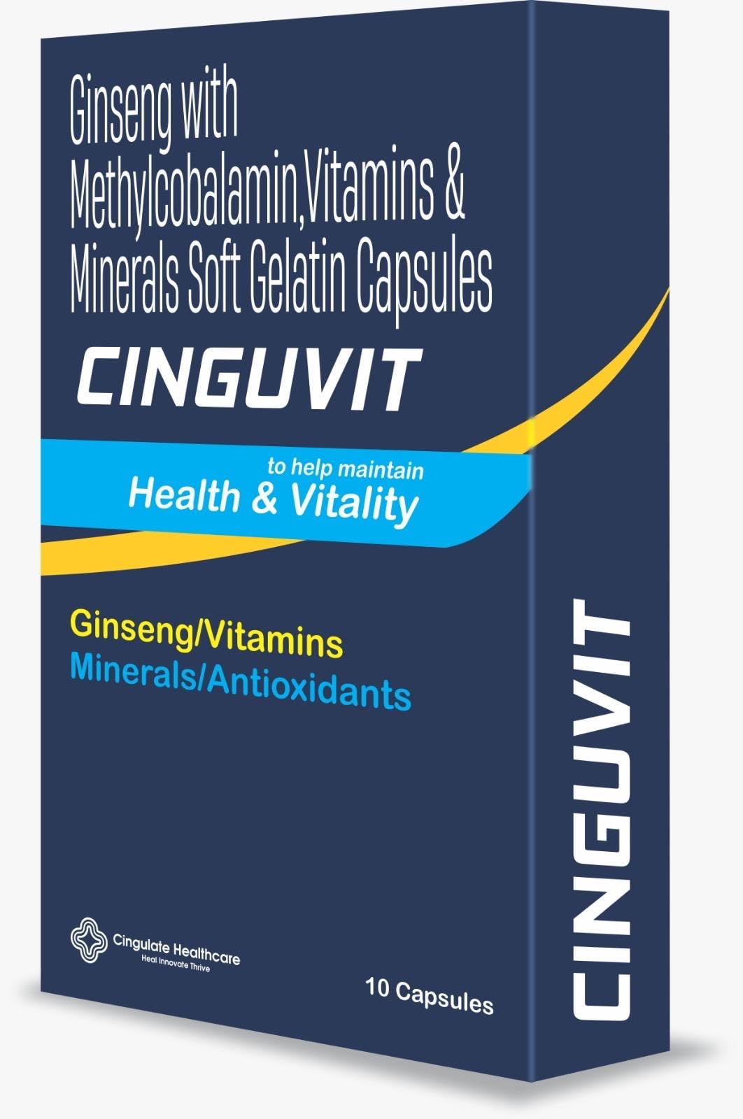 Cinguvit Multivitamin enriched with Ginseng, Methylcobalamin, Vitamin D3, Zinc, Magnesium, and Folic Acid (20 Capsules)