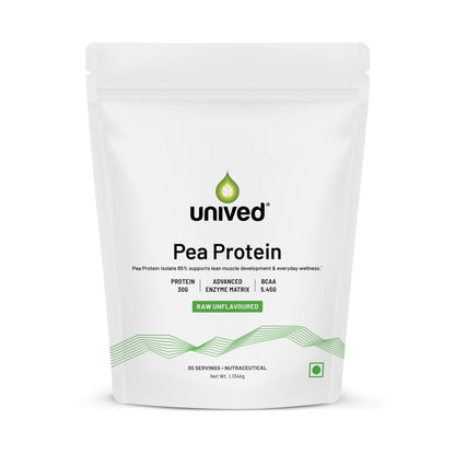 Unived Pea Protein Isolate with Advanced Enzyme Matrix, Plant-Based, BCAAs, Amino Acid, Lean Muscle Development, Non-GMO & Sugar-Free, Natural (Raw 30 Servings)