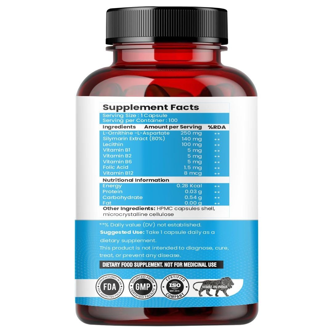 Raskam Liver Detox Supplement - Natural Detoxification Formula - Milk Thistle - Digestive Enzymes - Supports Liver - Fit Health Fatty Liver Care - Body Detox Support - 100 Capsules