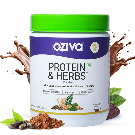 OZiva Protein & Herbs, Men (23g Whey Protein, 5.5g BCAA & Ayurvedic herbs like A