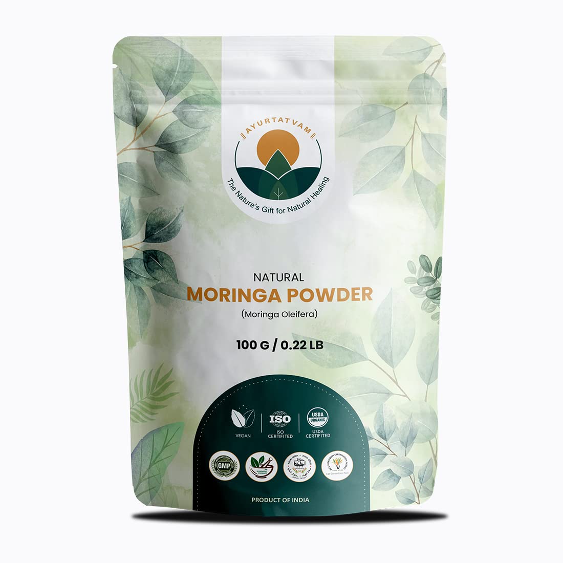 Ayurtatvam Natural Moringa Leaf Powder 100g- Supercharge Your Health with Nature's Green Miracle" - Helps in Weight Control | Anti-Oxidant, Immunity Boost & Energy
