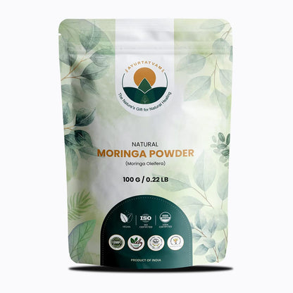 Ayurtatvam Natural Moringa Leaf Powder 100g- Supercharge Your Health with Nature's Green Miracle" - Helps in Weight Control | Anti-Oxidant, Immunity Boost & Energy