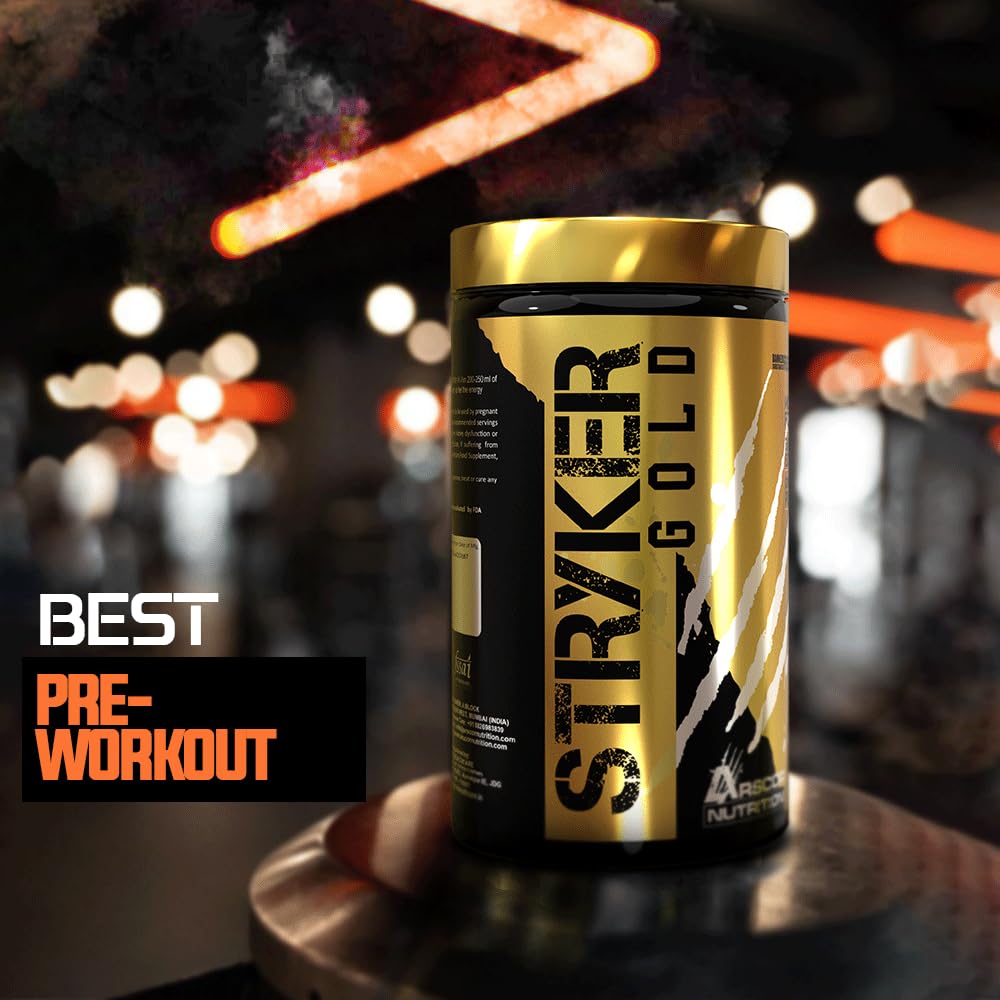 Stryker Gold Strongest Pre-Workout Supplement for Men with Citrulline, Beta-Alanine, Caffeine | Pre-workout for Men & Women (390g, Orange Mango)