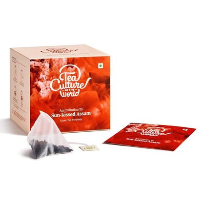 Tea Culture of The World Sun-Kissed Assam Tea Teabag | Premium Whole Leaf Black Tea | Rich Malty Flavor, Robust & Fresh |16 Pyramid Tea Bags