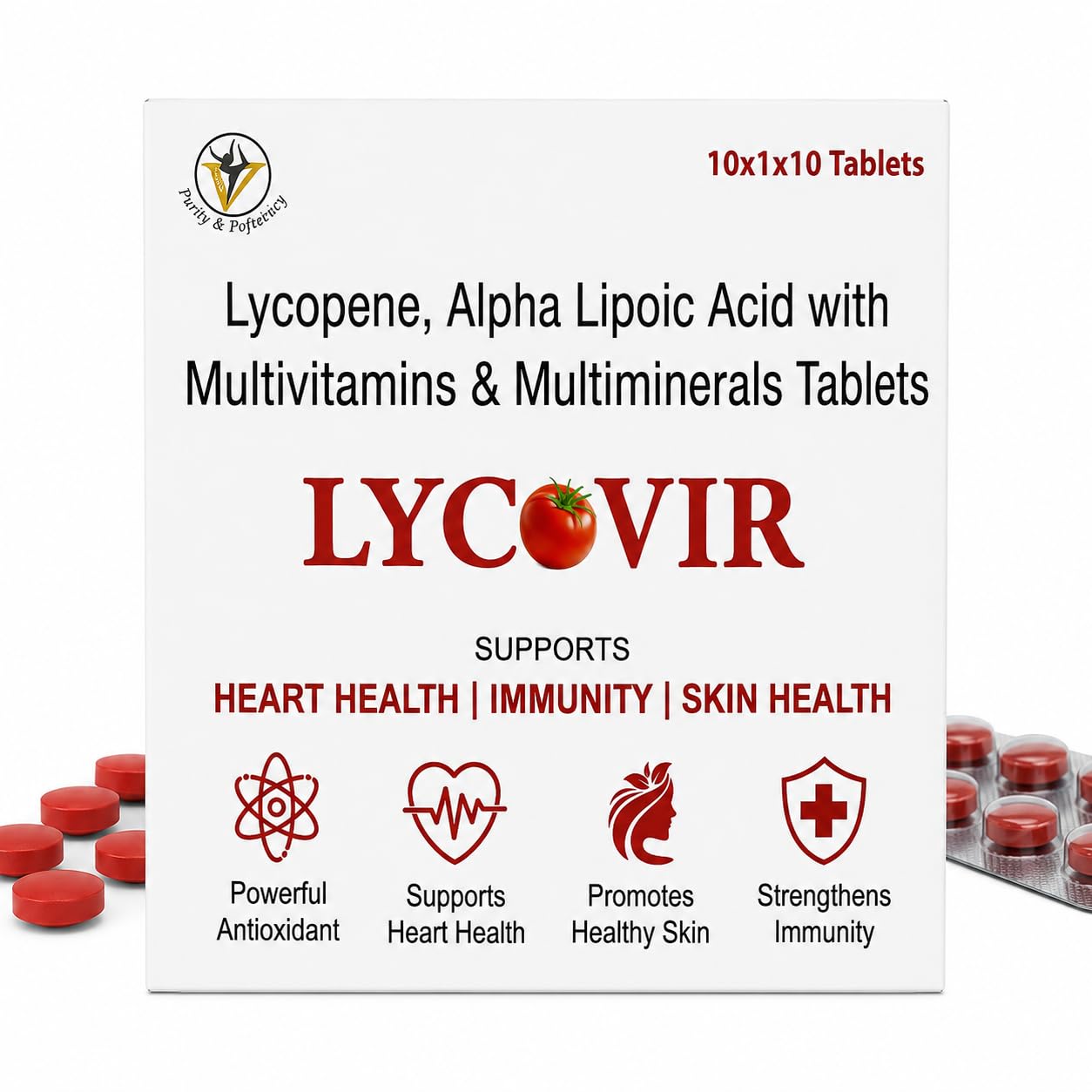 Virgo Healthcare Lycovir Lycopene & Essential Vitamins Tablets | Antioxidant Supplement with Lycopene, Multivitamins | Daily Nutritional Support, Immune Health & General Wellness | 5 x 10 Tablets