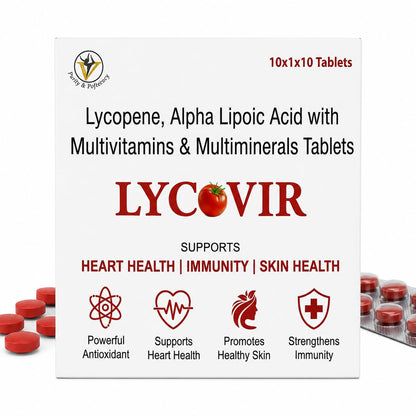 Virgo Healthcare Lycovir Lycopene & Essential Vitamins Tablets | Antioxidant Supplement with Lycopene, Multivitamins | Daily Nutritional Support, Immune Health & General Wellness | 5 x 10 Tablets