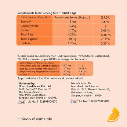 TOPUP IMUN : Boost Immunity, Skin & Muscle Health with Amla Extract, Vitamin C, Zinc & Magnesium, 16 Effervescent Tablets Per Tube - Orange Flavour (Pack of 3)