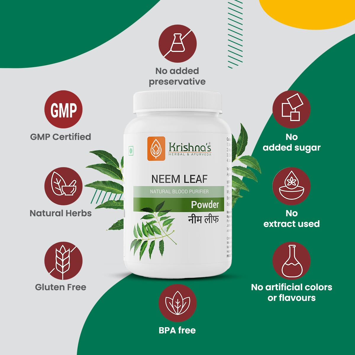 Krishna's Neem Leaf Powder - 100 g | Preservative Free | Natural Powder For Face, Skin & Hair Growth Pack
