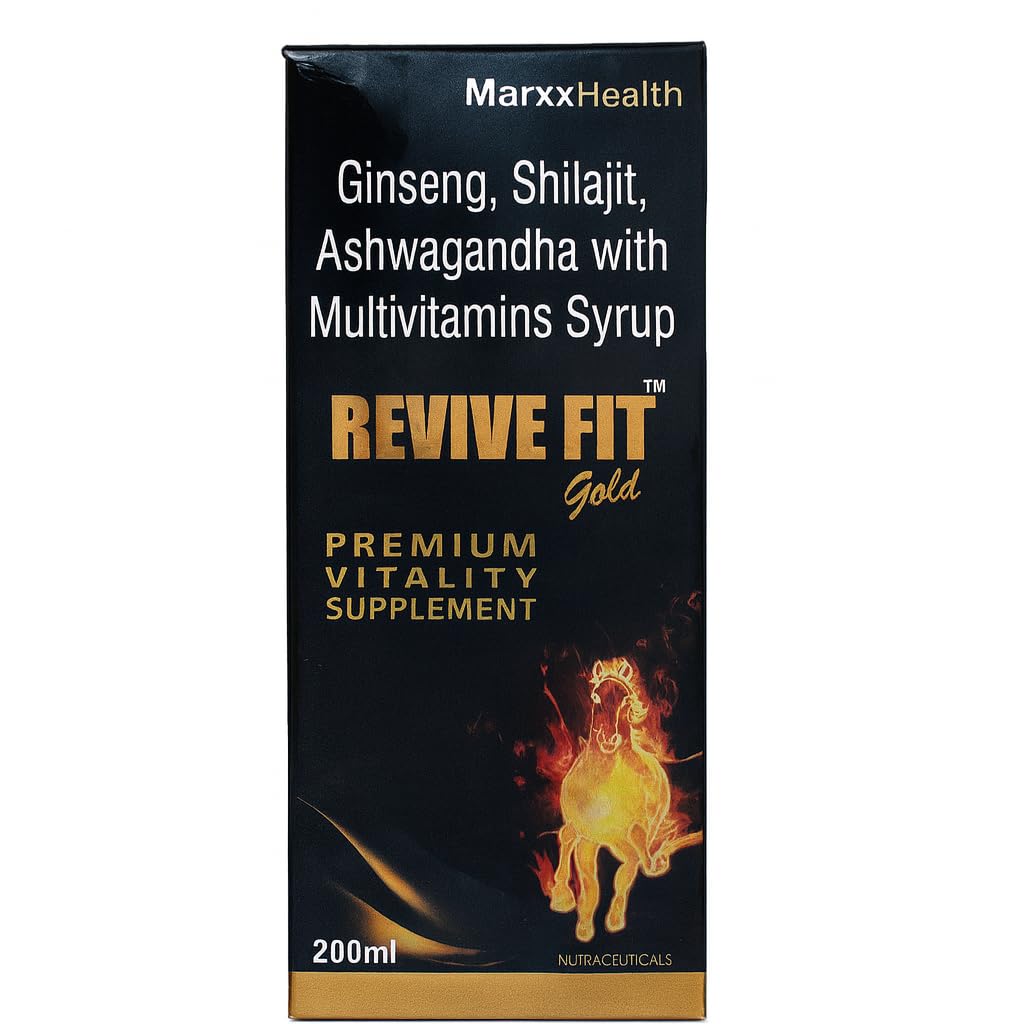 Revive Fit Gold Syrup | Ginseng, Shilajit, Ashwagandha with Multivitamins | Premium Vitality Supplement | Nutraceutical | Syrup 200 ml