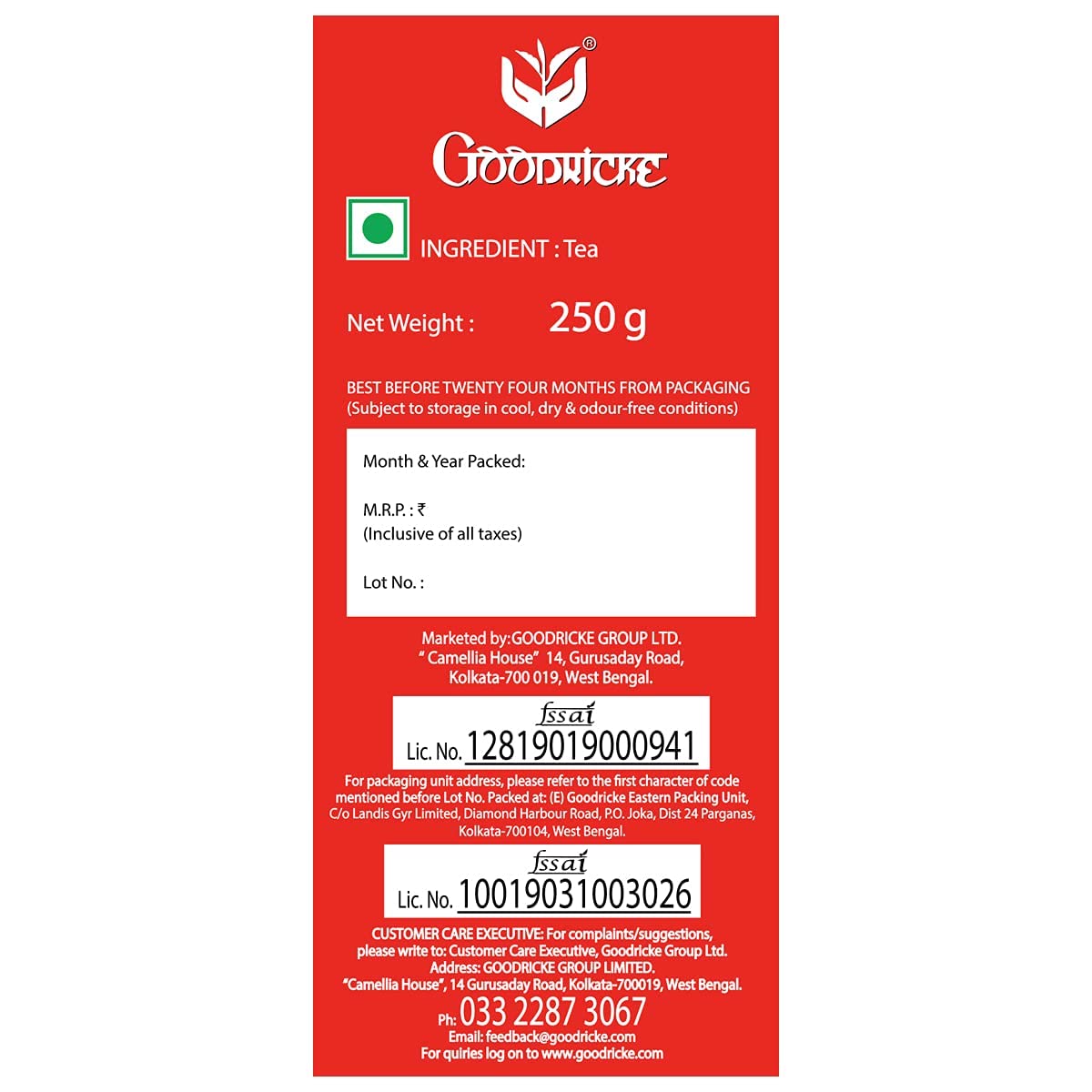 GOODRICKE Roasted Darjeeling Tea - 250gm (Pack of 1) | 100% Pure & Original Long Leaf Chai | Flavoury Golden Orange Pekoe | Premium Black Loose Leaves Tea with Rich Taste & Flavor