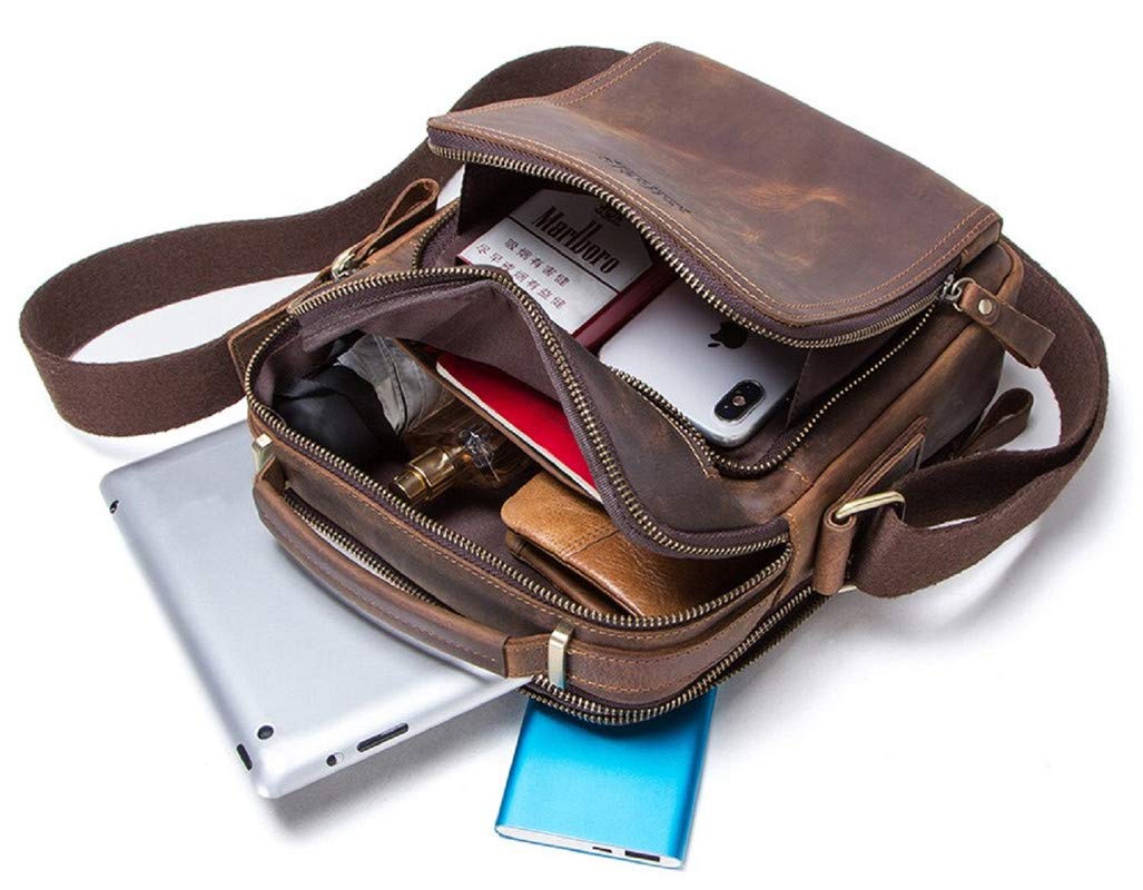 Contacts Unisex Genuine Leather Messenger/Crossbody/Sling Bag (Hunter Brown) Compatible with I PAD & Mini Laptop or Tablet upto 9 Inches