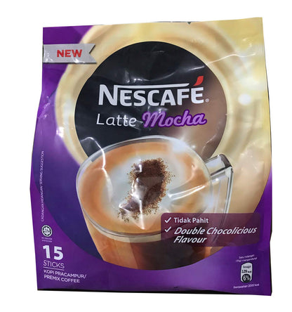 Nestle Nescafe 3 in 1 Mocha Coffee Latte - Instant Coffee Packets - Single Serve Flavored Coffee Mix (15 Sticks)