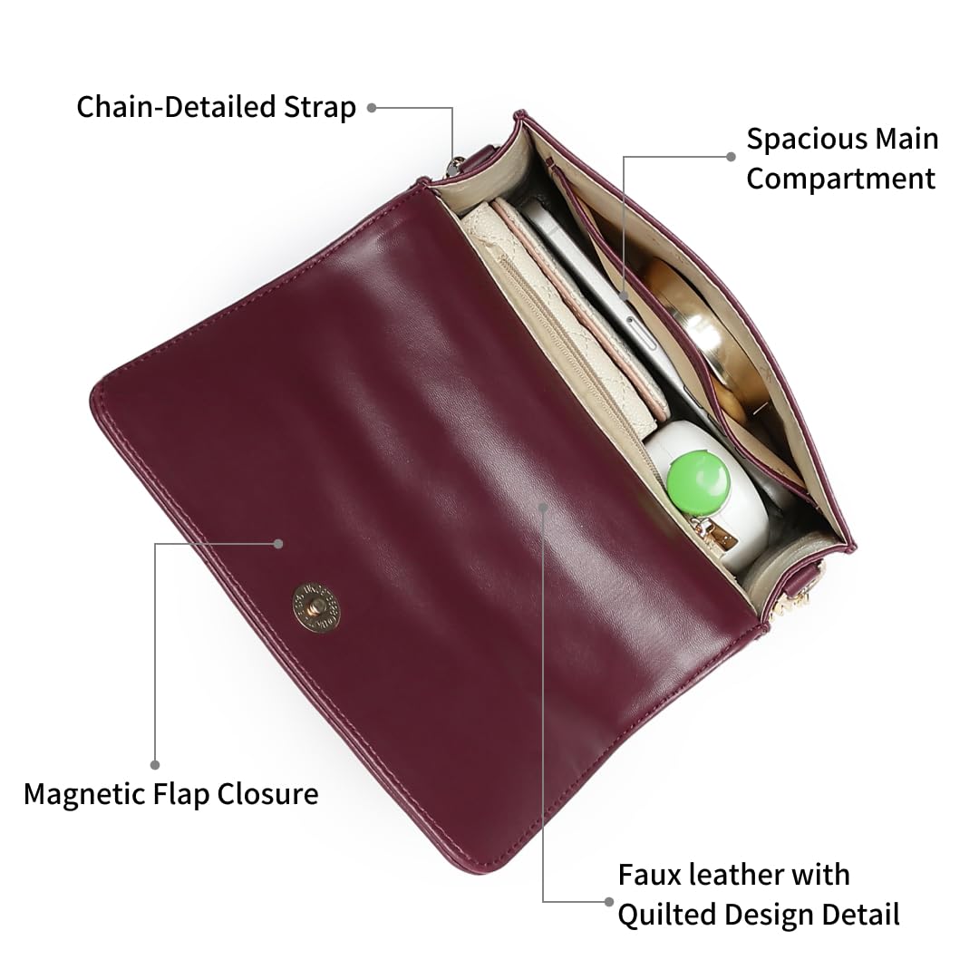 Fastrack Pop Sling | Faux-Leather Women’s Handbag | Hardware with Chain Strap, Magnetic Closure & Smart Organised Compartment