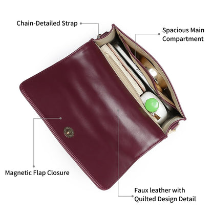 Fastrack Pop Sling | Faux-Leather Women’s Handbag | Hardware with Chain Strap, Magnetic Closure & Smart Organised Compartment