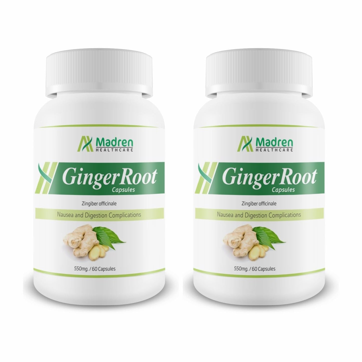 Madren Healthcare Ginger Root Extract 550mg Capsules with 5% Gingerols | Herbal Digestive Wellness Supplement | Supports Daily Wellness & Gut Comfort | Vegan | Non-GMO | 60 Veg Capsules (Pack of 2)