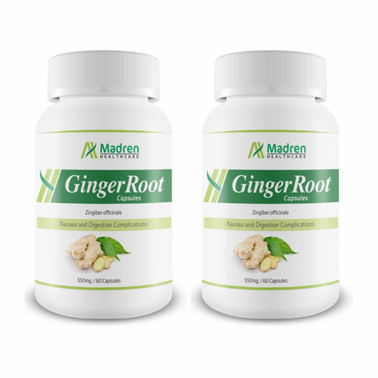 Madren Healthcare Ginger Root Extract 550mg Capsules with 5% Gingerols | Herbal Digestive Wellness Supplement | Supports Daily Wellness & Gut Comfort | Vegan | Non-GMO | 60 Veg Capsules (Pack of 2)