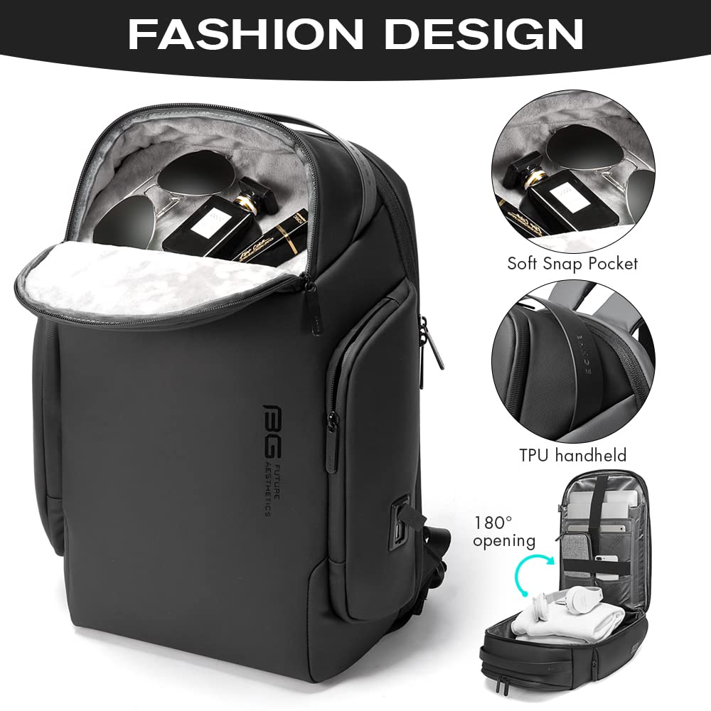 BANGE Smart Business Backpack with USB charging Port,Lightweight Work Backpack for Men and Women, Black, Medium, Style