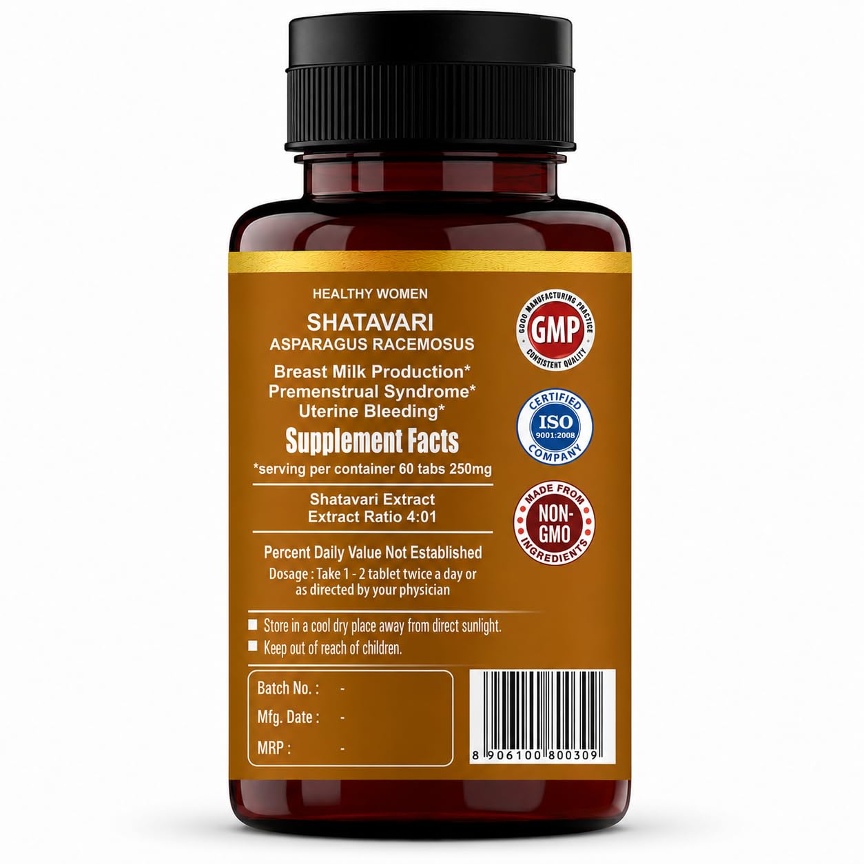 GoDavari Herbals Shatavari Asparagus Racemosus Tablets, 60 Tablets, 250mg, Healthy Women Dietary Supplement
