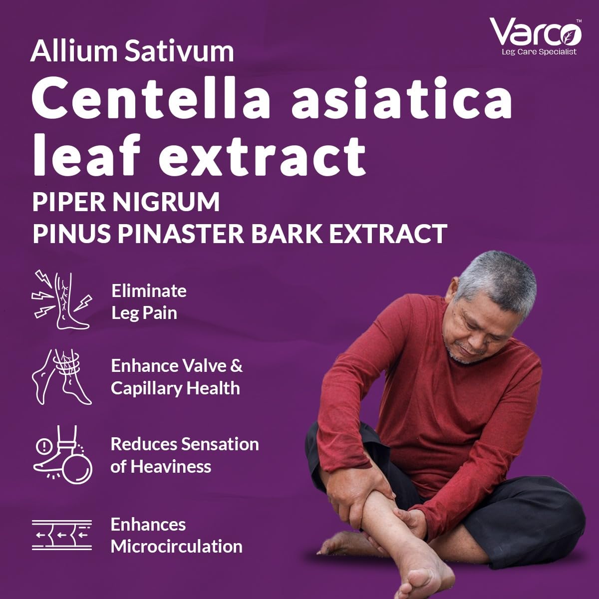 Varco LEG CARE Veinocap Phyto Capsules for Standardized Leg Varicose Veins, Capillary - Muscle Health & Blood Circulation Support with High Efficacy|Horse Chestnut, Pine Bark & Grapeseed Extract-60 Veg Caps