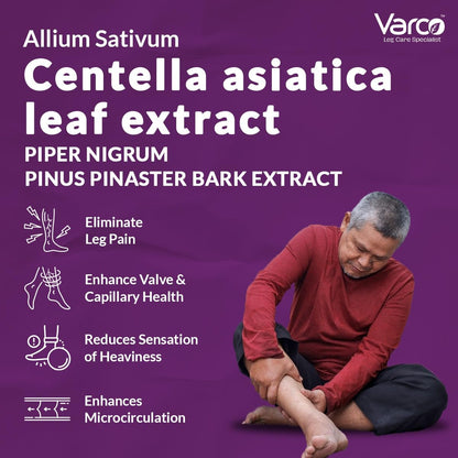 Varco LEG CARE Veinocap Phyto Capsules for Standardized Leg Varicose Veins, Capillary - Muscle Health & Blood Circulation Support with High Efficacy|Horse Chestnut, Pine Bark & Grapeseed Extract-60 Veg Caps
