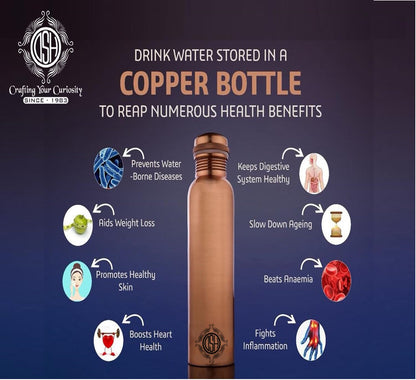 DSH Presents Copper Bottle with Glass,Designer and Stylish Printed Art Work | Bottle 950 ML | Glass 250 ML.