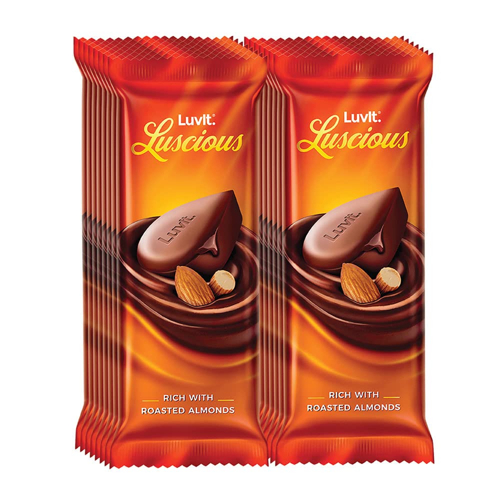 LuvIt Luscious Roasted Almonds Chocolate Bars | Multipack | Deliciously Smooth | Pack of 15-52gm Each