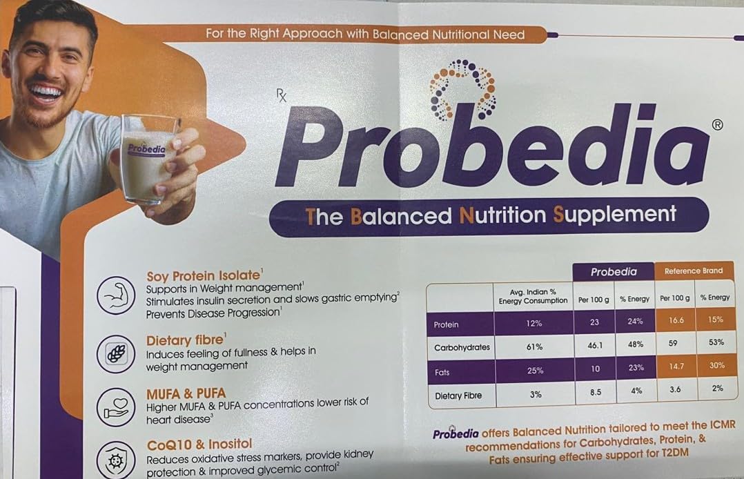 Probedia Diabetic RDA Protein Powder, Dietary Supplement with Measuring Scoop, 400g