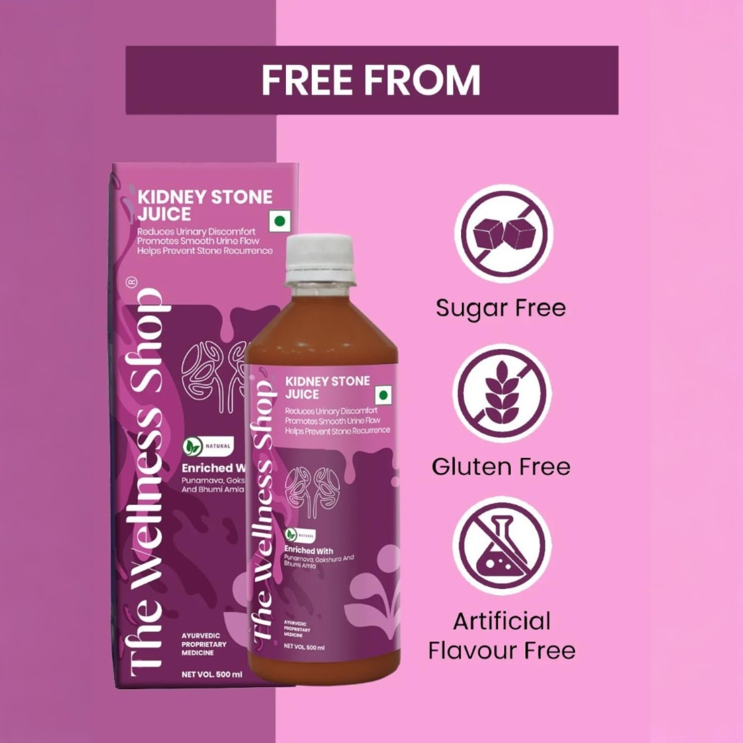 The Wellness Shop Kidney Stone Care Juice 500ml | Punarnava & Bhumi Amla Ayurvedic Drink for Kidney Detox Supports & Helps Reduce Stone Risk | Urinary Health Care Supplement