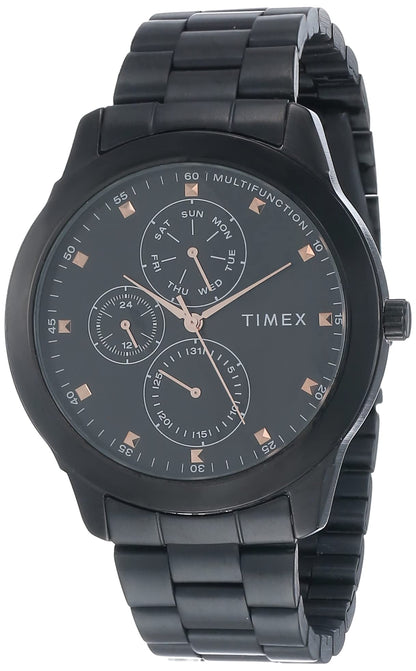 TIMEX Stainless Steel Men Multifunction Black Round Dial Analog Watch - Tweg18502, Band Color-Black