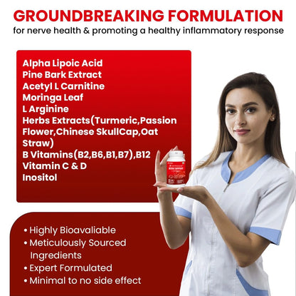 Nutrisage Nerve Support Formula- Neuropathy Support Supplement, with 600 mg Alpha Lipoic Acid, Pine Bark, L-Carnitine, Magnesium & Potent Herbs, Non-GMO Nerve Support, 60 tab-1mth course (1)